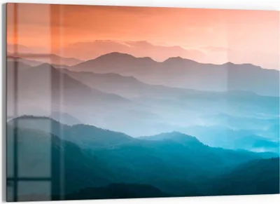 Produktbild von DEQORI Glasbild Echtglas 90x60 cm 'Verschleierte Bergketten' Wandbild Bild modern Deko