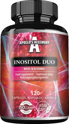 Produktbild von Inositol Duo 120 Vegan Capsules - Myo-Inositol + D-chiro-inositol - 615 mg per Capsule - 4 Months Supply - Vitamin B8 Supplement - by Apollo's Hegemony