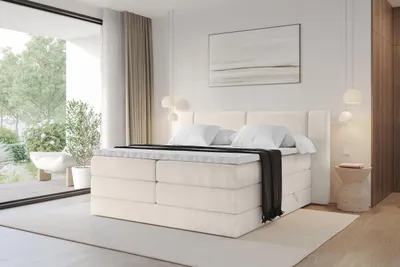 Produktbild von ALTDECOR Boxspringbett - H3/H4 Matratze und Topper - EVON KING - 160x200 - Beige - Doppelbett, Boxbett, Polsterbett mit Bettkasten mit Stauraum und Kopftei