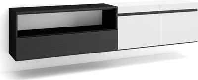Produktbild von TV-Schrank, Lowboard, 200x35x45cm, Für TV-Geräte bis zu 80", Hängend, Weiß und Schwarz