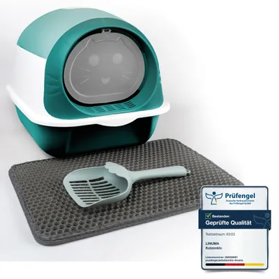 Immagine prodotto di LINUMA® Lettaia per gatti con coperchio rimovibile - Lettaia con tappetino per lettiera, paletta e filtro al carbone attivo - Lettaia per gatti - Verde