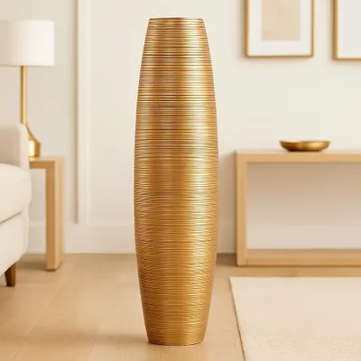 Vase 85 cm Mangoholz gold für Pampasgras & Trockenblumen