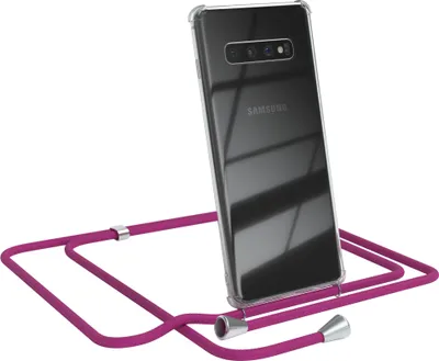 Produktbild von EAZY CASE Handykette kompatibel mit Samsung Galaxy S10 Plus, Handyhülle mit Umhängeband, Handykordel, Schutzhülle Clear, Band in Rosa