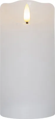 LED Stumpenkerze RUSTIC - Echtwachs - warmweiße 3D Flamme - H: 15cm - Batterie - Timer - weiß