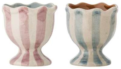 Produktbild von Bloomingville Eierbecher WILLA mit Streifen 2er Set Keramik Blau Rosa