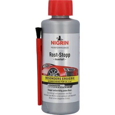 A bottle of NIGRIN Rost-Stopp rust inhibitor with an attached brush, shown against a white background.