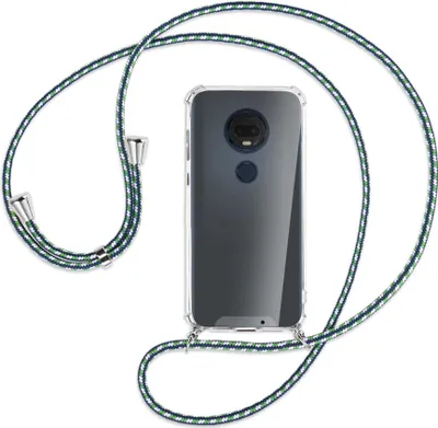 Produktbild von Handykette Backcover-Schutzhülle mit Band (Metall silberfarben) für Motorola Moto G7 / G7 Plus - grün/blau/weiß