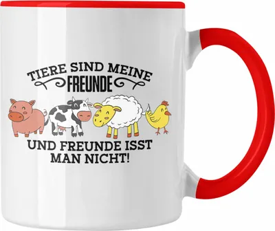 Produktbild von Trendation - Lustige Veganer Tasse - "Tiere sind meine Freunde" Geschenk für Tierliebhaber (Rot)