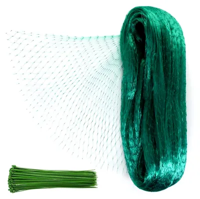 Produktbild von Vogelschutznetz mit 100 Kabelbindern, Gartenschutznetz zum Schutz von Obstbäumen und Gemüse vor Vogelfraß, Maschenweite 15 x 15 mm, Größe 4 x 10 m, grün