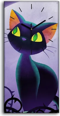 Produktbild von Wohnzimmer-Bild Leinwand Uhr Geräuschlos 30x60 Abstraktes Tier Katze Mond - schwarze Hände