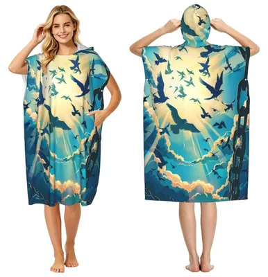 Image de Poncho de plage à capuche pour adultes - Sèche rapidement et respectueux de la peau