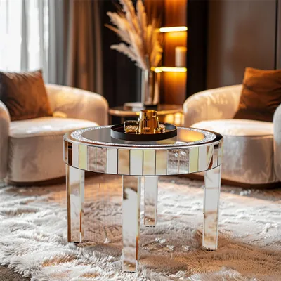 Produktbild von WISFOR Couchtisch verspiegelt, Beistelltisch rund mit Diamantoptik, Silber, Ø60 x H50 cm