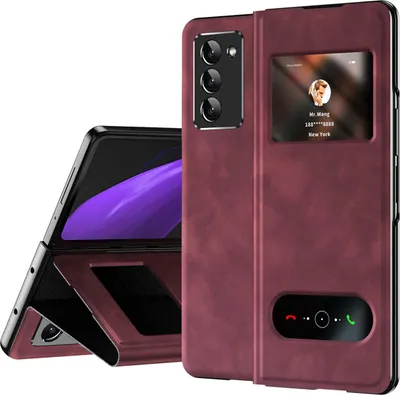 Image de Etui mince en cuir pour Samsung Galaxy Z Fold 2 5G, avec fenêtre d'affichage et fonction stand rouge