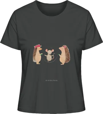 Produktbild von Mr. & Mrs. Panda Oberteil Damen Igel Seilhüpfen Größe M - Anthrazit - Geschenk, Basic T-Shirt, Maus, shirt, Lustige Sprüche, Baumwoll, Kindergarten, Kinder, Seilspringen