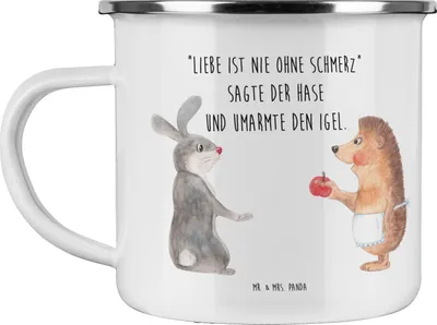 Produktbild von Mr. & Mrs. Panda Emaille Tasse Hase Igel - Weiß - Geschenk, Trösten, Teetasse, Pott, becher, Campingbecher, Herzschmerz, und, Liebe Spruch, Lustige Sprüche