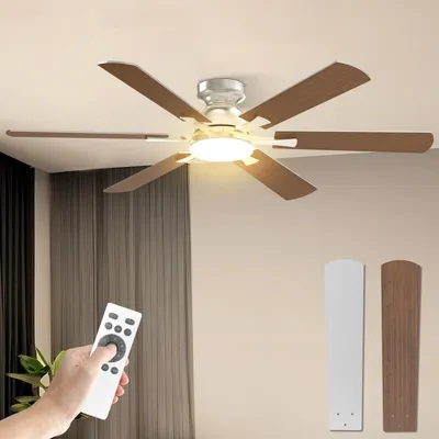 Obrázok produktu pre Stropný ventilátor s osvetlením, priemer 132 cm, tichý, veľký stropný ventilátor s osvetlením a diaľkovým ovládaním, LED ventilátor s reverzibilným DC motorom