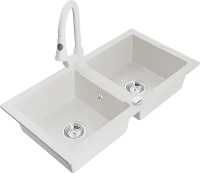 Obrázok produktu pre Mexen Mario granitový dvojkomorový drez s kuchynskou batériou Elia, Biela - 6504-20-670101-20