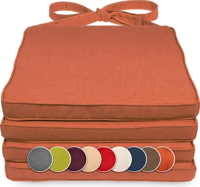 Produktbild von sunnypillow 4er Set Stuhlkissen 40 x 45 x 5cm | Polsterauflage Auflage für Stühle / Rattanstühle | Stuhlauflage mit Schleifenbändern | Indoor / Outdoor | Orange |