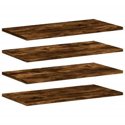 Four wooden shelves displayed against a white background.