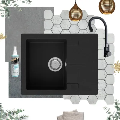 Produktbild von GRANMASTER Caro Granitspülbecken Komplett-Set mit Schwarzer Küchenarmatur aus Edelstahl und Silikon, Automatischem Syphon und Imprägniermittel