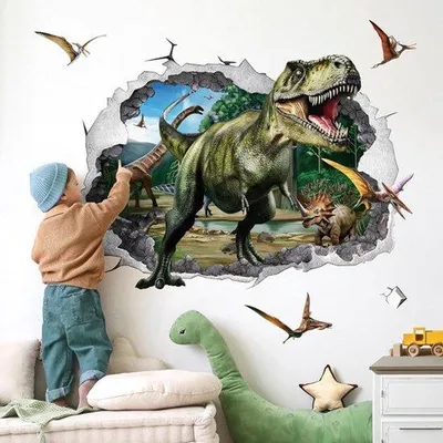 Zdjęcie produktu dla Duże naklejki na ścianę z motywem dinozaurów do pokoju dziecięcego - XXL dekoracja ścienna dla chłopców - duże, kolorowe, idealne do pokoju zabaw i pokoju dziecięcego