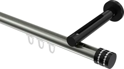 Produktbild von Interdeco Innenlaufstange / Gardinenstange mit Innenlauf Edelstahl-Optik / Schwarz, Typ Siteno Estana (Glitzerkappe), 20 mm Ø 1-läufig, 260 cm