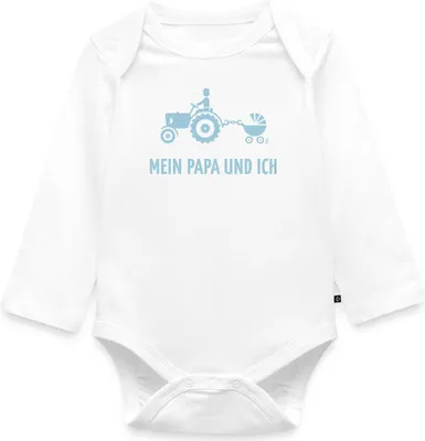 Produktbild von Spreadshirt Mein Papa und Ich Bauer Kinderwagen Tages Baby Body Langarm, 92 (1,5 - 2 Jahre), Weiß