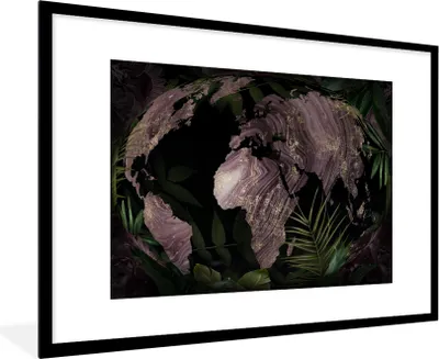 Produktbild von MuchoWow® MuchoWow® Gerahmtes Poster Weltkarte - Lila - Gold 90x60 cm - Poster mit zchwarzem Bilderrahmen - Wanddekoration - Fotos