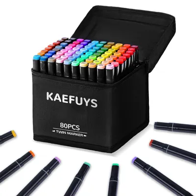 Alkoholmarker-Set, 80 Farben, Doppelspitze, Permanent