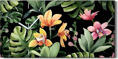 Produktbild von Wandkunst Leinwand Bild Uhr Geräuschlos 60x30 Gemälde Blumen Pflanzen Kunst - weiße Hände