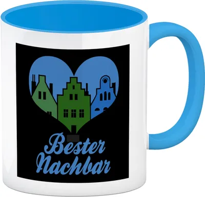 Produktbild von Nachbarschaft Kaffeebecher in hellblau mit Spruch Bester Nachbar