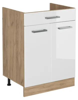 Produktbild von Küchenunterschrank Vicco R-Line Weiß Hochglanz/Goldkraft Eiche 60 cm mit Schublade ohne Arbeitsplatte, Model 61226
