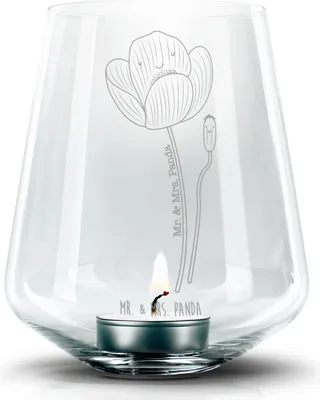 Produktbild von Mr. & Mrs. Panda Laterne Blume Mohnblume - Transparent - Geschenk, Teelichthalter, Garten, Respekt, Kerzenglas, Kerzenhalter Glas, Religion, Mohn, Glaube, windlichtglas