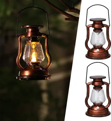 Produktbild von Dopwii 2er LED Vintage Solar Laterne, Realistische Flackerflamme Outdoor Hängende Laterne Solarbetriebene Camping Nachtlichter