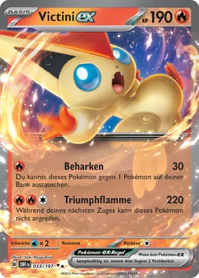 Produktbild von Victini ex Doppelstern Karmesin & Purpur Obsidianflammen 33/197 Sammelkarten Pokemon Einzelkarten