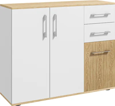 Produktbild von ZMH Buffet Aufbewahrungsmöbel mit 3 Türen 2 Schubladen und verstellbarem Einlegeboden 90 x 30 x 755 cm weiß und naturfarbenes Holz