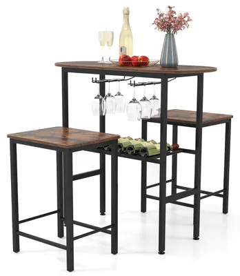 Bartafel-Set mit 2 Hockern, Weinglashaltern, 100x40x95 cm, Vintage