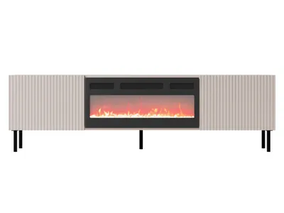 Produktbild von MIRJAN24 TV-Lowboard Aruba 2D 181 mit Kamin, TV-Schrank mit zwei Drehtüren, Realistische LED-Flamme, Gehärtetes Glas (Farbe: Cashmere)