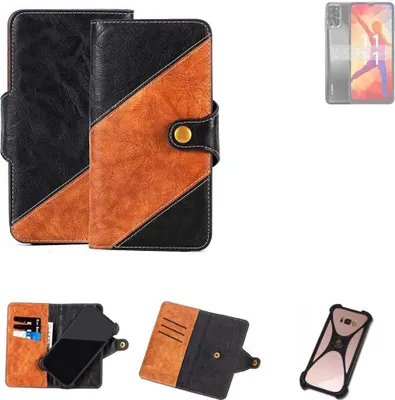 Produktbild von K-S-Trade Handyhülle Schutzhülle Bookstyle Case Wallet-Case kompatibel mit Lava Yuva Pro Handy Cover Bumper Klapphülle schwarz hellbraun 1x