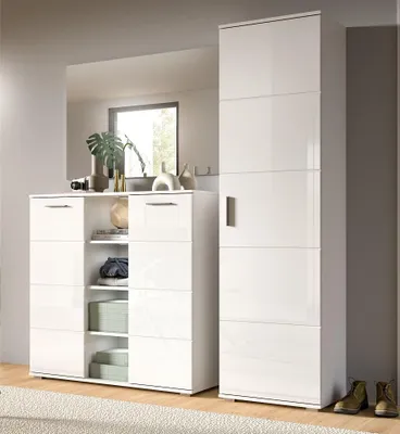 Produktbild von Prego Garderobenmöbel Set 3 Teile Hochglanz weiß, weiß.