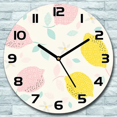 Produktbild von Wanduhr aus Glas Rund fi 30 Zitrone mit Blumen Quarz Deko Schlafzimmer Büro