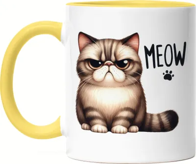 Produktbild von Meow Katze Grumpy Tasse Gelb Lustig Geschenkidee für Katzenliebhaber