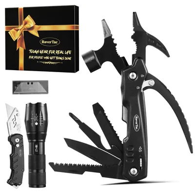 Immagine prodotto di Set di attrezzi multifunzione 12-in-1, completo di martello, torcia a LED e coltello universale, confezionato in una scatola regalo