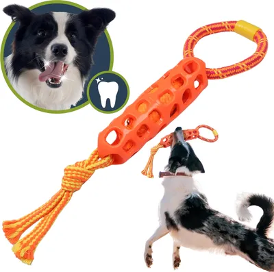 Produktbild von ZERRSPIELZEUG für Hunde mit Gummimesh 40 cm, Spielzeug ZUM APPORTIEREN, ZIEHEN, Baumwollschnur