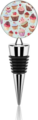Productafbeelding van Wijnstopper Cupcake Patroon - Flessenstoppers Decoratief - Wijn n - Uniek Patroonontwerp - 10 cm - Wit