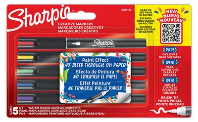 Image de Sharpie 2201182 Sharpie marqueur créatif ACRYLIC, pointe pinceau, 5 blisters