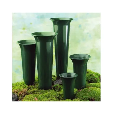 Produktbild von Grabvase Tulpenform grün H42cm Erdspieß Kunststoff Blumen Steckvase Friedhof