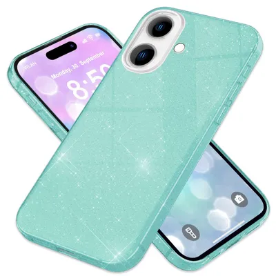 Immagine prodotto di Custodia glitterata NALIA per iPhone 16 – Look scintillante e presa sicura – SHINEPOP (custodia in silicone) – Marchio di Berlino – Verde menta