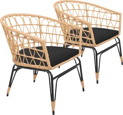 Image de Lot de 2 fauteuils en rotin synthétique avec coussins AIKO