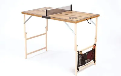 Productafbeelding van Mini tafeltennistafel - Pingpong tafel - Indoor outdoor activiteit - Mobiel en opvouwbaar - 105 x 60 cm - Cognac eiken